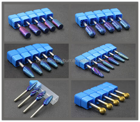 Qualidade Kit de brocas rotativas de carboneto revestidas multiforma com haste de 1/4" para ferramentas de rebarbadora fábrica